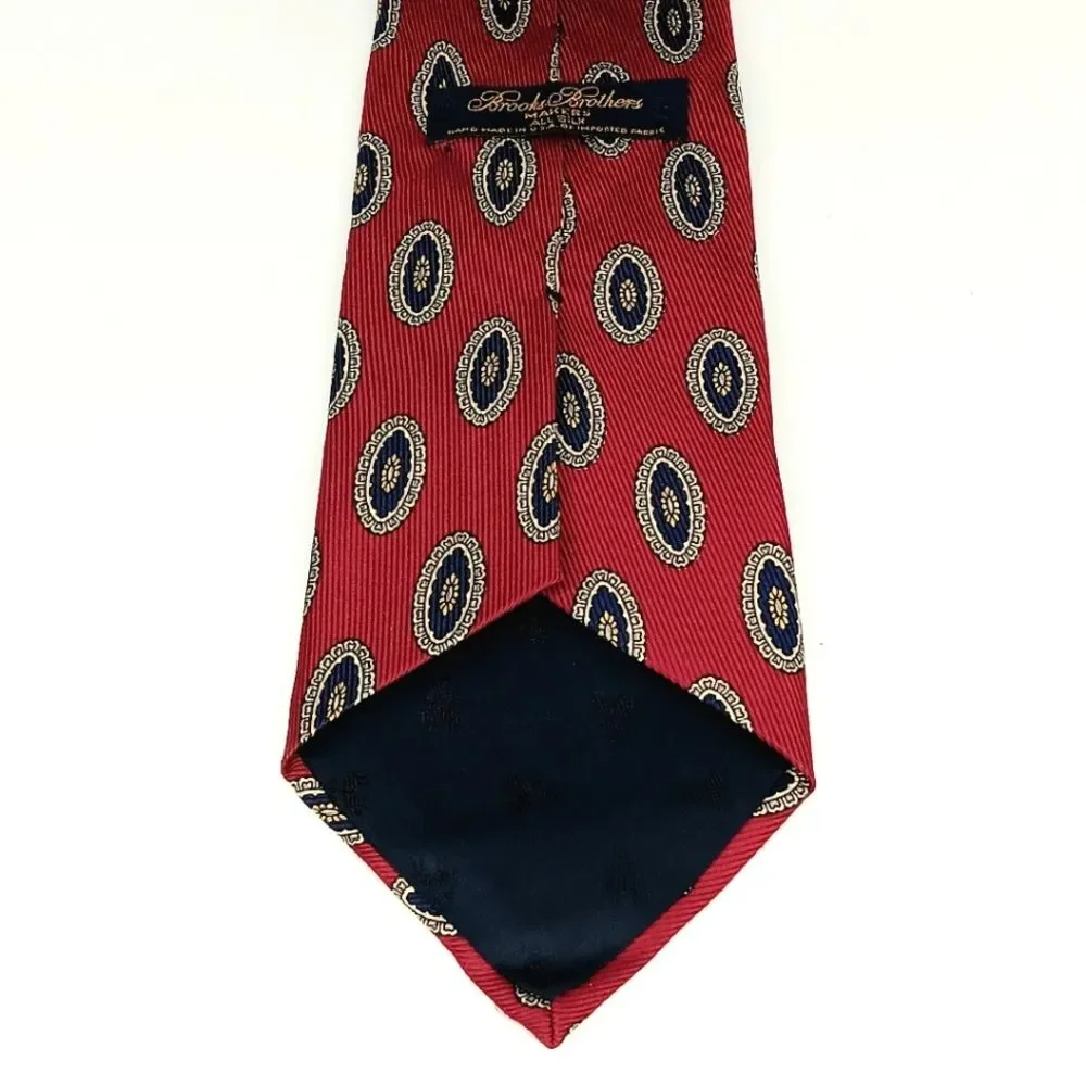 Brooks Brothers Men’s Dark Red Blue Silk Medallion Tie Vintage Bold USA